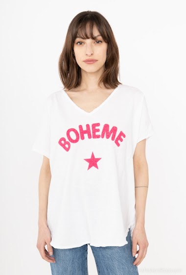 Wholesalers Mylee - T-shirt "Boheme" floqué fond blanc