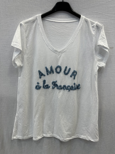 Grossiste Mylee - T-shirt brodé "Amour à la française" fond blanc