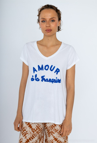 Wholesaler Mylee - Embroidered t-shirt "French love" white background