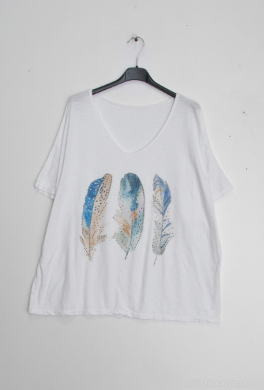 Grossiste Mylee - T-shirt grand taille 3 plumes