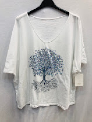Grossiste Mylee - T-shirt grande taille arbre bleu
