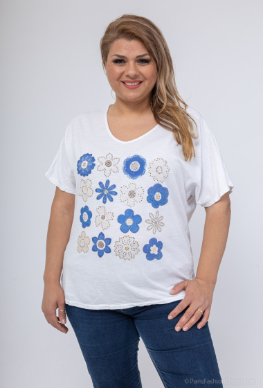 Wholesaler Mylee - Large size blue flowers t-shirt