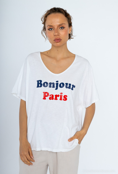 Großhändler Mylee - Großes T-Shirt „Hallo Paris“.