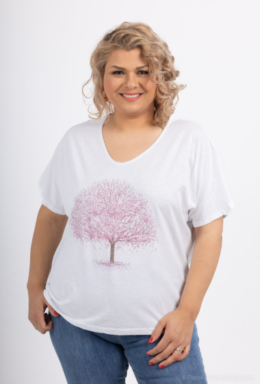 Wholesaler Mylee - Plus Size Pink Tree Print T-Shirt