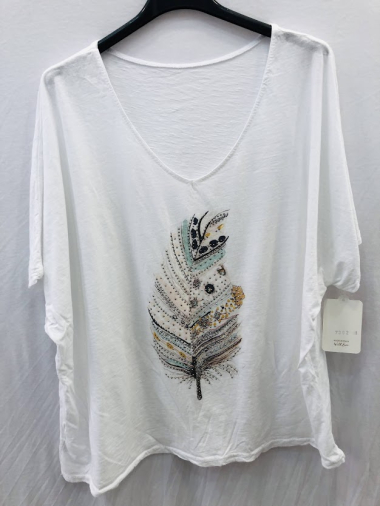 Wholesaler Mylee - Plus size t-shirt with feather print