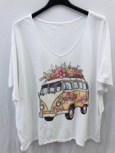 Grossiste Mylee - T-shirt grande taille imprimé van fleurs