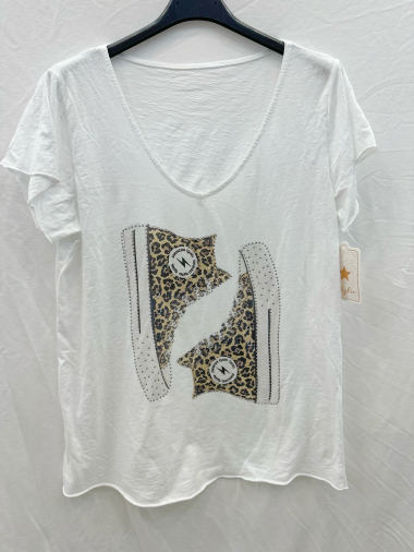 Wholesaler Mylee - Leopard basketball print t-shirt with rhinestones