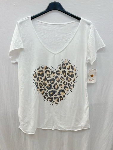 Grossiste Mylee - T-shirt imprimé à cœur léopard