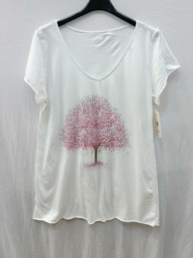 Großhändler Mylee - Rosafarbenes T-Shirt mit Baum-Print