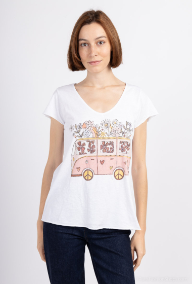 Großhändler Mylee - Rosafarbenes T-Shirt mit Bus-Print