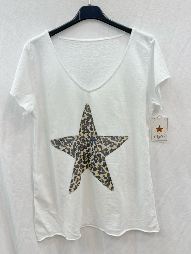 Wholesaler Mylee - Leopard star print T-shirt with rhinestones