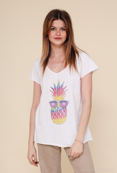 Wholesaler Mylee - T-shirt imprimé strass ananas a lunette