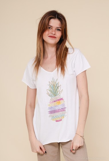 Grossiste Mylee - T-shirt imprimé strass ananas
