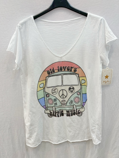 Mayorista Mylee - Camiseta con estampado de música Van Hippi