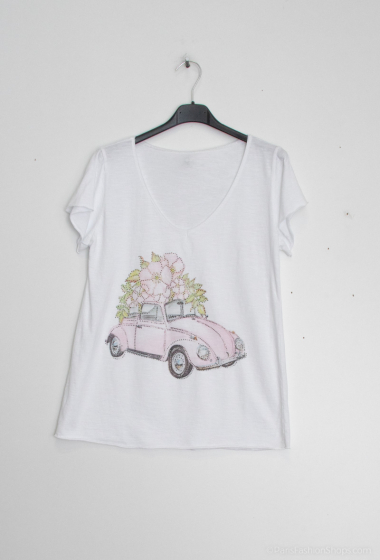 Großhändler Mylee - T-Shirt mit Auto- und Blumenprint