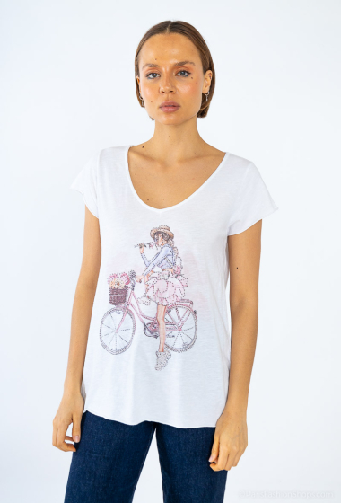 Grossiste Mylee - T-shirt imprimée à strass lady roses