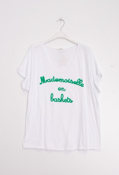 Wholesalers Mylee - T-shirt "Mademoiselle en baskets" floqué fond blanc