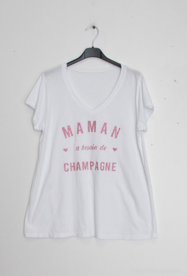 Grossiste Mylee - T-shirt Maman besoin de champagne fond blanc