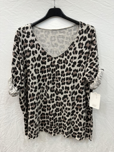 Wholesaler Mylee - Long-sleeved leopard-print cotton T-shirt