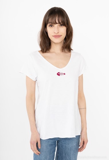 Wholesalers Mylee - T-shirt Poisson au col fond blanc
