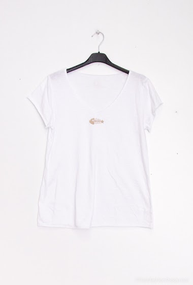 Wholesaler Mylee - T-shirt Poisson au col fond blanc