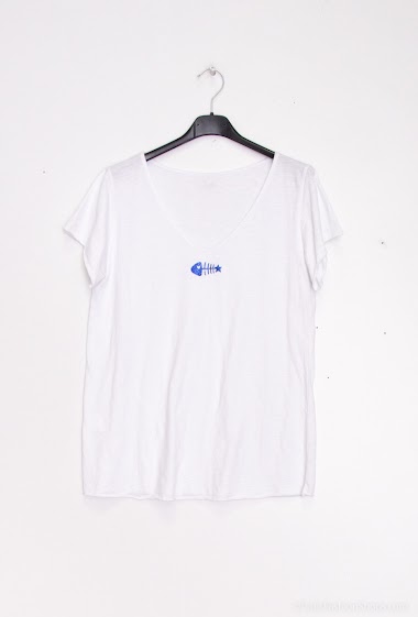 Grossiste Mylee - T-shirt Poisson au col fond blanc