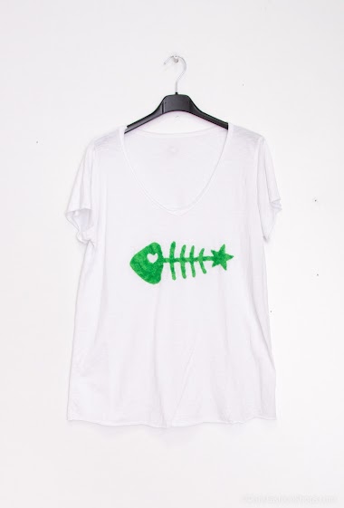 Großhändler Mylee - Fisch-T-Shirt mit besticktem weißem Hintergrund