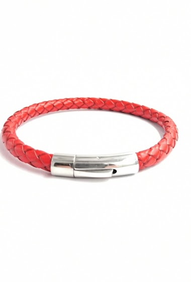 Mayorista MYLENE ET FELIX - Red leather steel bracelet