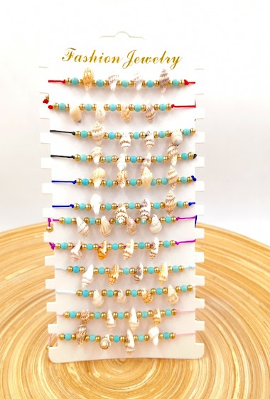 Grossiste MYLENE ET FELIX - Bracelet Conque avec pierre turquoise Bracelet corde par paquet de 12 pièces