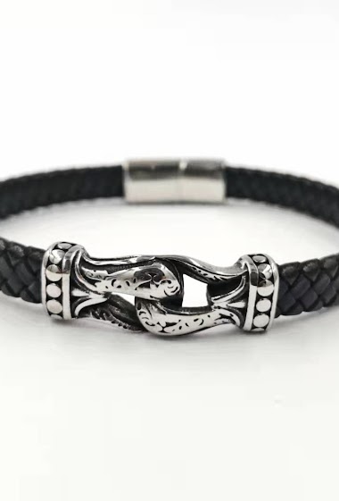 Großhändler MYLENE ET FELIX - Leather bracelet with steel handcuffs