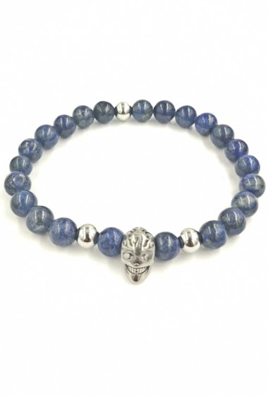 Grossiste MYLENE ET FELIX - bracelet lapis lazuli avec tête de mort en acier inoxydable