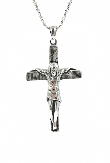 Grossiste MYLENE ET FELIX - Collier croix avec Jésus collier homme acier inoxydable