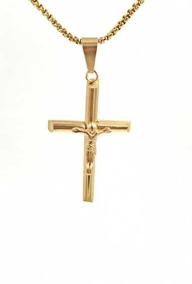 Grossiste MYLENE ET FELIX - Collier croix avec Jésus collier homme pendentif acier inoxydable