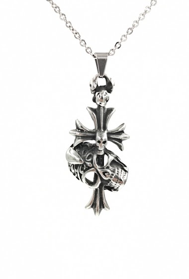 Grossiste MYLENE ET FELIX - Collier croix gothique tête de mort collier pendentif acier