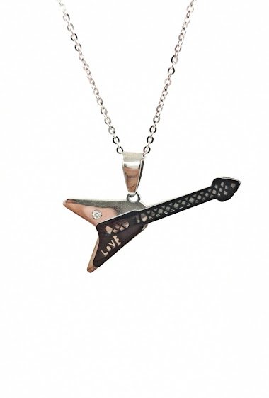 Grossiste MYLENE ET FELIX - collier guitare bicolore avec strass homme collier pendentif acier