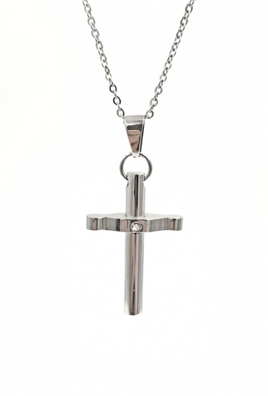 Grossiste MYLENE ET FELIX - Collier pendentif croix moderne strass collier homme en acier