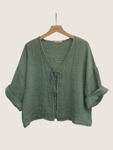 Wholesaler NAÏS - Blouse with knots, 3/4 sleeves, 100% linen
