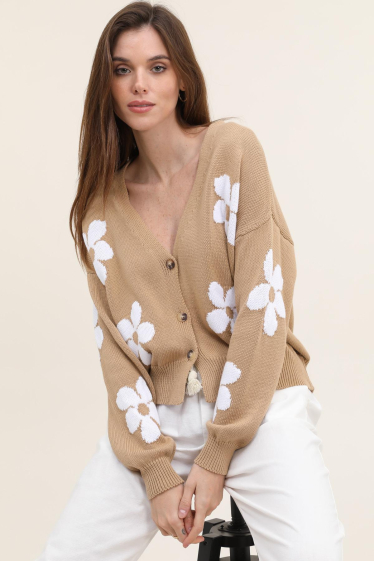Grossiste NAÏS - Cardigan court boutonné motif fleurs, 100% coton
