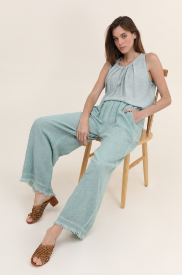 Wholesaler NAÏS - WASHED TROUSERS WITH SMALL FRINGE FINISHES, IN LINEN AND COTTON
