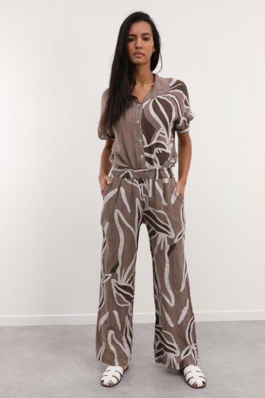 Wholesaler NAÏS - PRINTED TROUSERS WITH ELASTIC WAIST POCKETS 100% LINEN