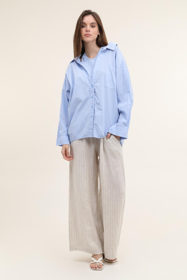 Wholesaler NAÏS - WIDE STRIPED TROUSERS, ELASTIC AT THE WAIST, 100% LINEN