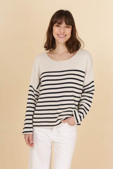 Grossiste NAÏS - Pull col rond à rayures, 100% coton
