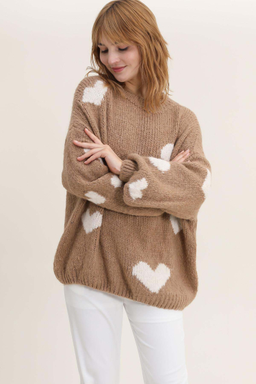 Wholesaler NAÏS - Loose round neck sweater with hearts, in mohair wool