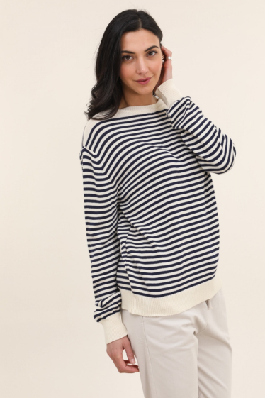 Grossiste NAÏS - PULL COL ROND RAYE 100% COTON