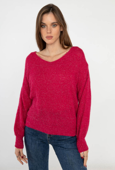 Wholesaler NAÏS - V-neck sweater with tight sleeves in alpaca blend with lurex thread