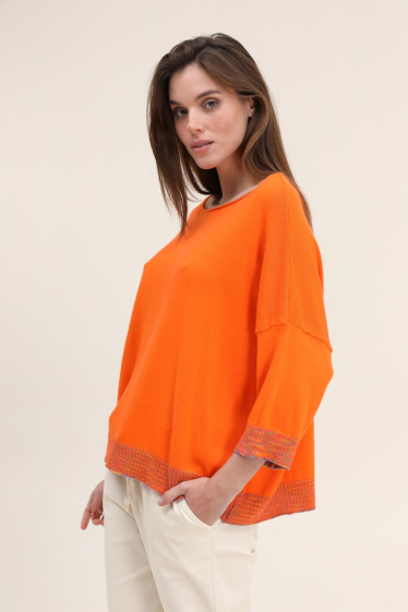 Wholesaler NAÏS - Short oversized boat neck sweater with short sleeves and small patterns, 100% cotton