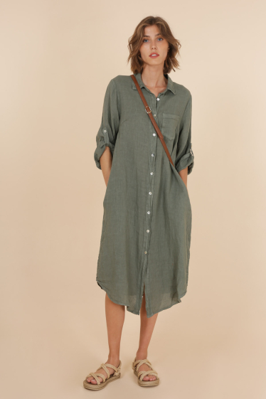 Wholesaler NAÏS - LONG SHIRT DRESS WITH SIDE POCKETS 100% LINEN