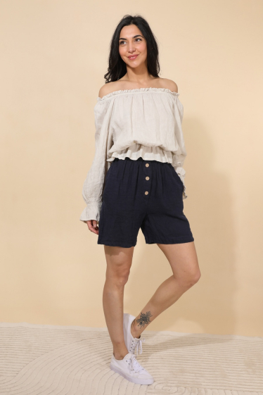 Wholesaler NAÏS - Shorts with faux button placket, 100% linen