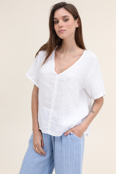 Großhändler NAÏS - Kurzärmeliges T-Shirt mit V-Ausschnitt, 100 % Leinen