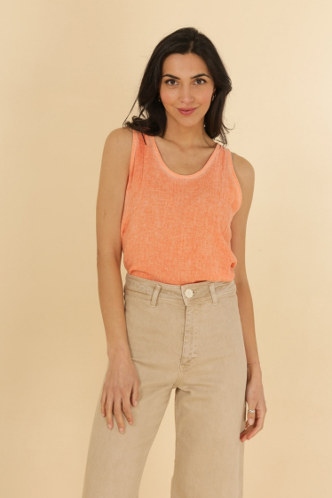 Wholesaler NAÏS - WASHED SLEEVELESS TOP, WITH BOW AT THE BACK, IN COTTON AND LINEN